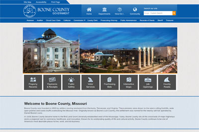screenshot of the new Boone County website home page