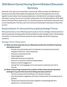 2024 Boone County Housing Summit Breakout Discussion Summary cover page