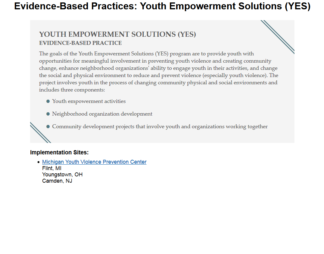 Download Evidence-based practices: Youth Empowerment Solutions PDF