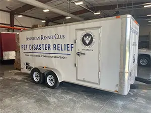 white pet disaster relief box trailer