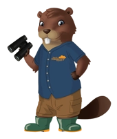 Agent Boone the Beaver holding binoculars